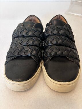 Frye Black Braided Leather Slip On Sneakers Women’s 7
